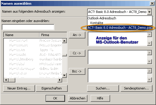 Screen Act! DB als Adressbuch in Outlook 2